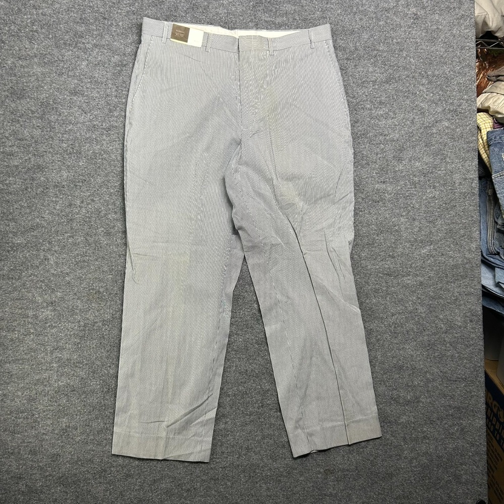 Merona Flat Front Suit Pants Men's Cotton Blue‎ White Striped Formal - 37x29